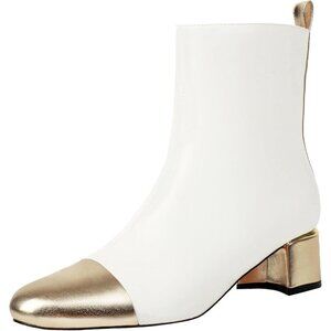 ✨Mofirdast Ankle Boots Women White Polyurethane Chunky Low Heels Two-tone Shoes